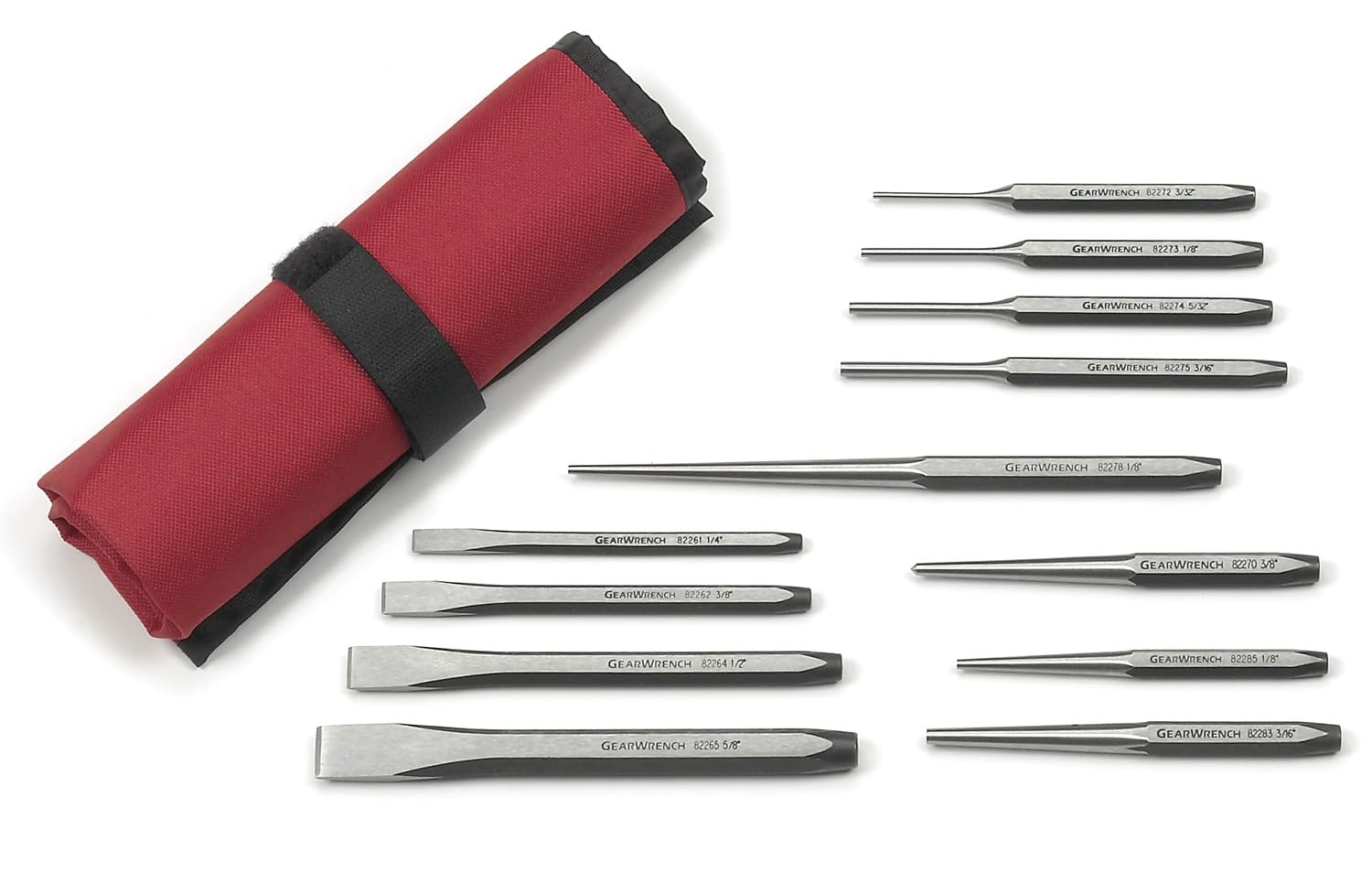 GearWrench 82305 Punch and Precision Hardened Chisel Set, Pin Punches, 12 Piece
