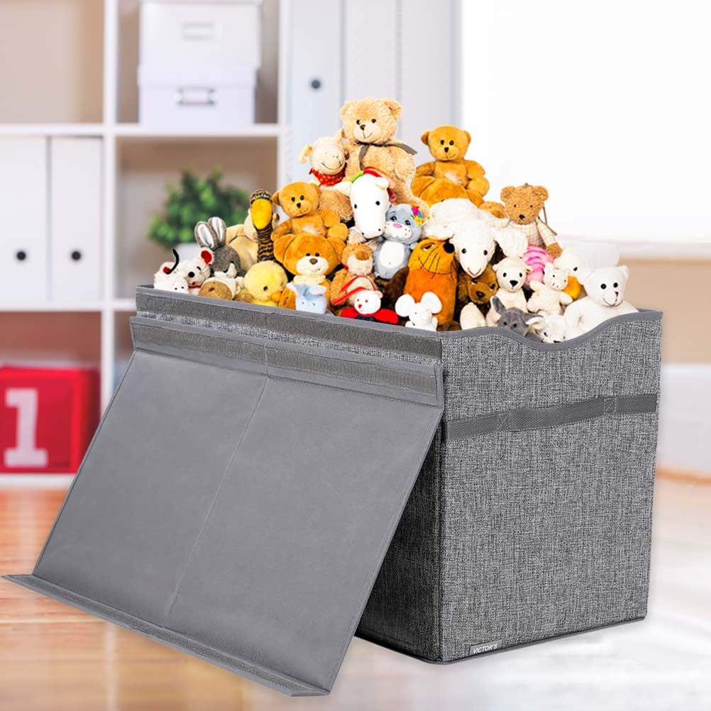 Large Toy Box Chest with Lid, Collapsible Sturdy Toy Storage Organizer Boxes Bins Baskets for Kids, Boys, Girls, Nursery, Playroom (Linen Gray)