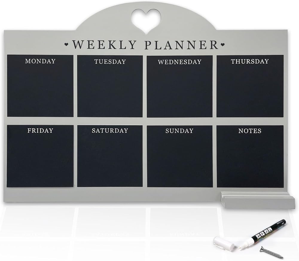 Empire Weekly Planner and Menu Board Grey Wood Weekly Planner with Pen