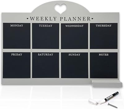 Empire Weekly Planner and Menu Board Grey Wood Weekly Planner with Pen