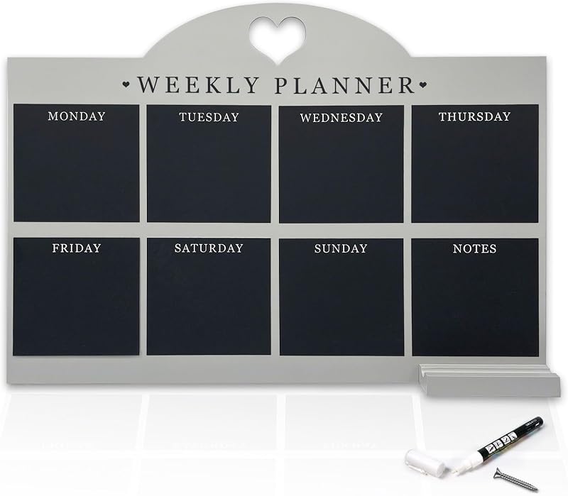 Empire Weekly Planner and Menu Board Grey Wood Weekly Planner with Pen