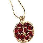 sunglnl Pomegranate Necklace For Women, Gold Fruit Pendant Persephone Necklaces Red Pomegranates Charm Metallic Style Jewelry Gift