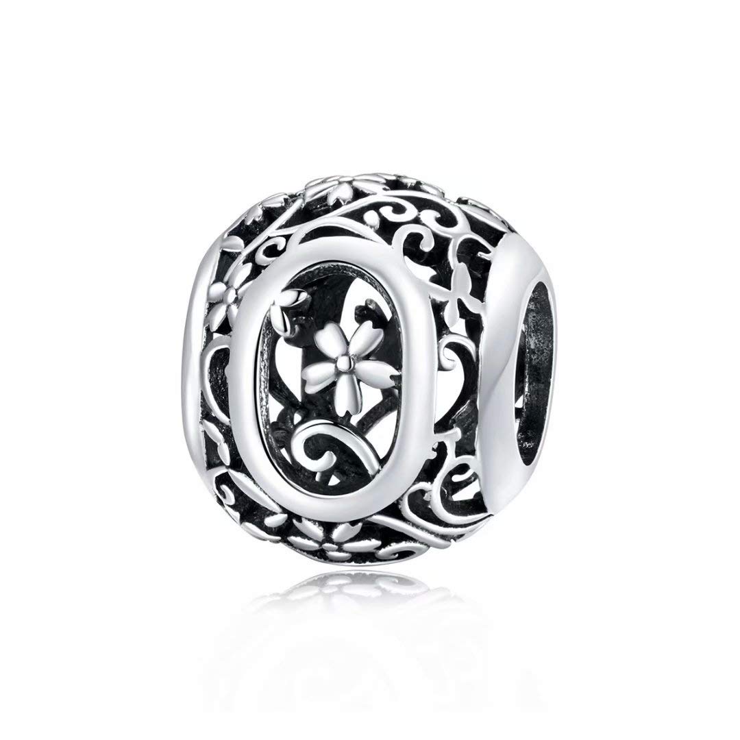Qings O Letter Beads Charm 925 Sterling Silver Alphabet Charms for Bracelets Necklace Compatible Openwork Initial Charms Bead Letters O Birthday Gift for Women Girls