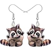 HUAGEO Acrylic Cute Brown Northern Raccoon Dangle Earrings Cartoon Bear Jungle Animals Novelty Jewelry Charms Gifts For Women Accessories
