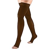 Truform 20-30 mmHg Compression Stockings for Men and Women, Thigh High Length, Dot-Top, Open Toe, Brown, 2X-Large