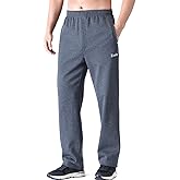 Zoulee Men's Open-Bottom Cotton Track Pants Sweatpants Jogging Pants with Zip Fly