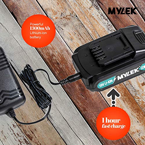 MYLEK 18V Cordless Drill Driver, 1300 mAh LiIon battery with 1 Hour