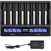 8 Bays 21700 18650 Battery Charger XTAR New VC8 Plus 21700 Smart Charger with LCD Display,1A*8 Fast Charger for 3.6V 3.7V Li-