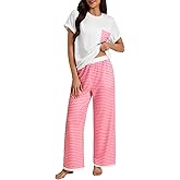 OPOIPIN Women's Striped Pajama Sets Short Sleeve Sleepwear with Pocket Nightwear