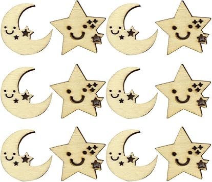 Amosfun 50 Stuck Diy Holzscheiben In Form Von Mond Und Stern Basteln Aus Holz Zum Malen Von Kindern Dekoration Holz Handwerk 26 Mm Form Gemischt Amazon De Kuche Haushalt