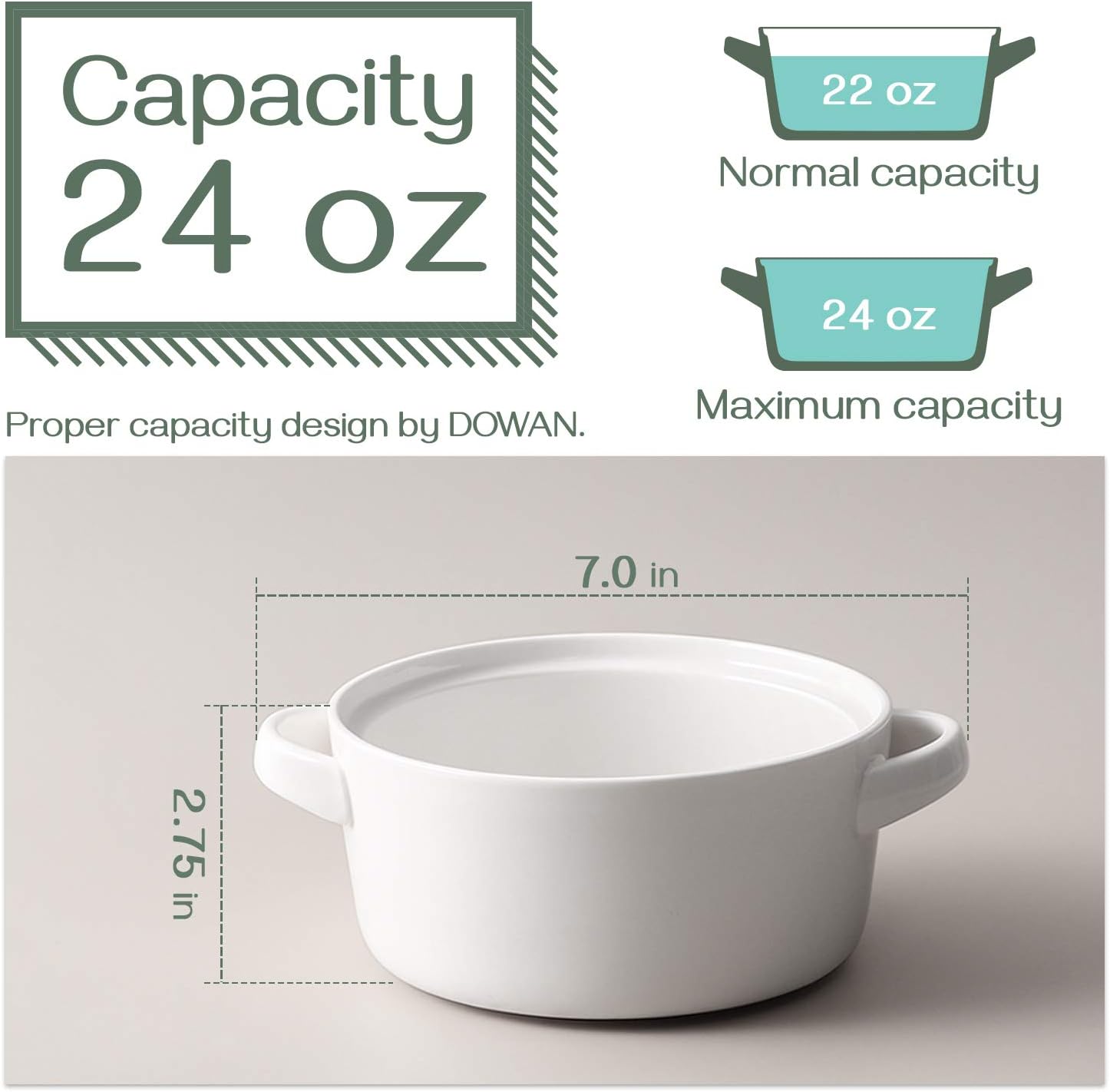 DOWAN Soup Bowls with Handles, 24 ounces Ceramic Serving Soup Bowl Set for kitchen, White French Onion Soup Crocks Oven Microwave Dishwasher Safe, Large Stackable Handled Bowls Set of 4: Health & Personal Care