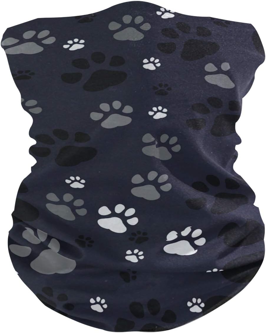 VIKKO Paw Print Seamless Animal Footprint Neck Gaiter Face Bandana UV Sun Protection Mask, Headwear Scarf for Outdoor Running Cycling Motorcycling
