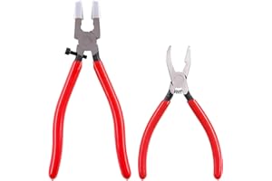 FIFATOPO 2 Pcs Glass Running Pliers and Breaker Grozer Pliers Set with Rubber Tips for Stained Glass, Mosaics, Heavy Duty Glass Cutting, and Crafting Projects – Professional Glass Cutting Tools