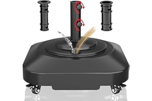 PGGP 🥇 Patio Umbrella Base Heavy Duty with Wheels, Max 100lb Fillable Umbrella Stand Mobile Square Market Stand, Windproof Outdoor Umbrella Holder for Deck, Poolside, Lawn, Fits Muti Sized Umbrellas