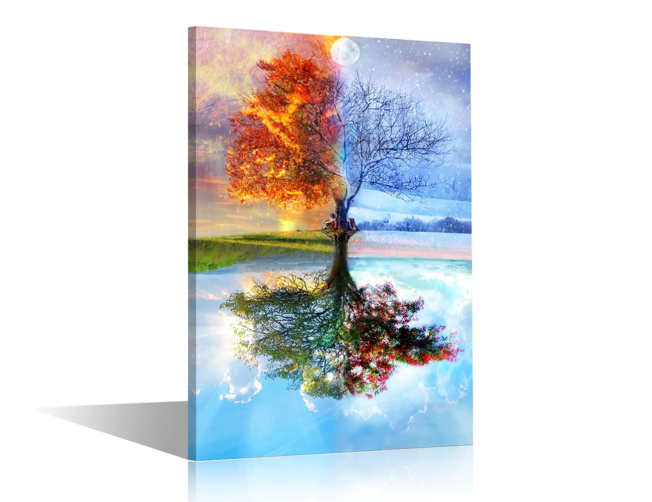 4 Seasons Tree Canvas Wall Art Paintings Printed Pictures Stretched with Frame for Home Decoration Ready to Hang 36x24Inch/90x60cm
