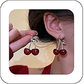 Jugielu Boho Black Cherry Dangle Earrings Cherry Drop Earrings Cute Cherry Earrings 3D Cherry Fruit Earrings Silver Leaf Cherry Stud Earrings Jewelry for Women