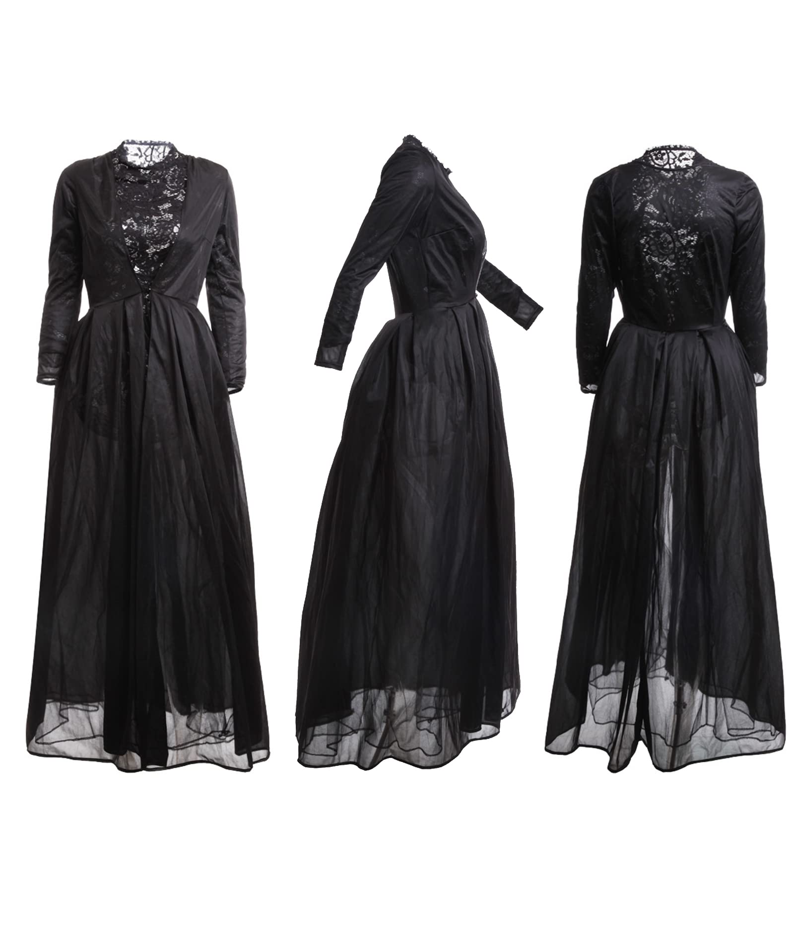 xxxiticat Women's Sexy 2Pcs Gothic Lace Sheer Jacket Long Dress Gown Party Halloween Costume Outfit