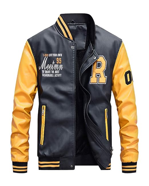 Herren Winterjacke Freizeitjacke Sweatjacke Wärmejacke Baseball Lederimitat Jacke Flieger Style