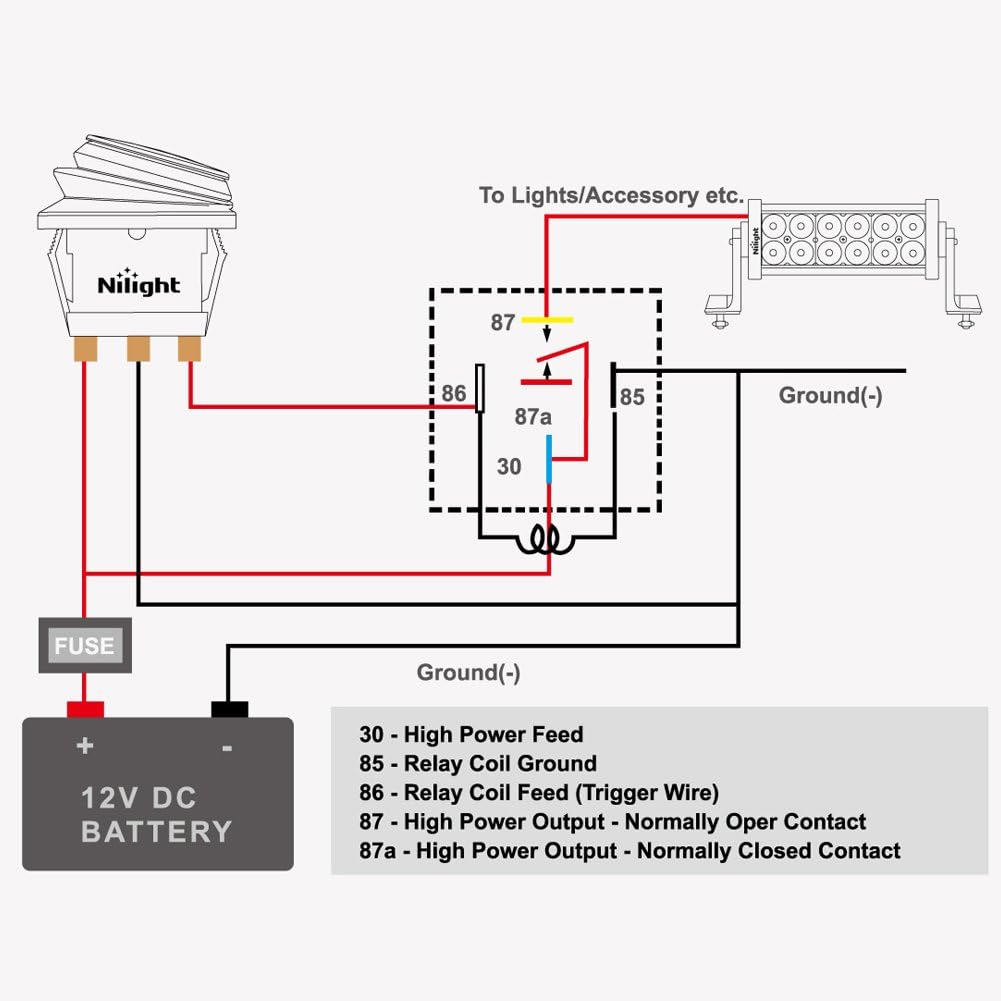 Nilight 50003R Automotive Set 5-Pin 30/40A 12V SPDT with Interlocking Relay Socket and Wiring Harness-5 Pack, 2 Years Warranty: Automotive