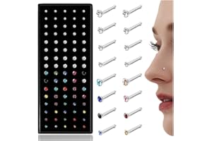 Thunaraz 80-160Pcs Nose Rings Studs for Women Men - Straight or L Shaped Surgical Stainless Steel Small Nose Studs Pin - Hypo