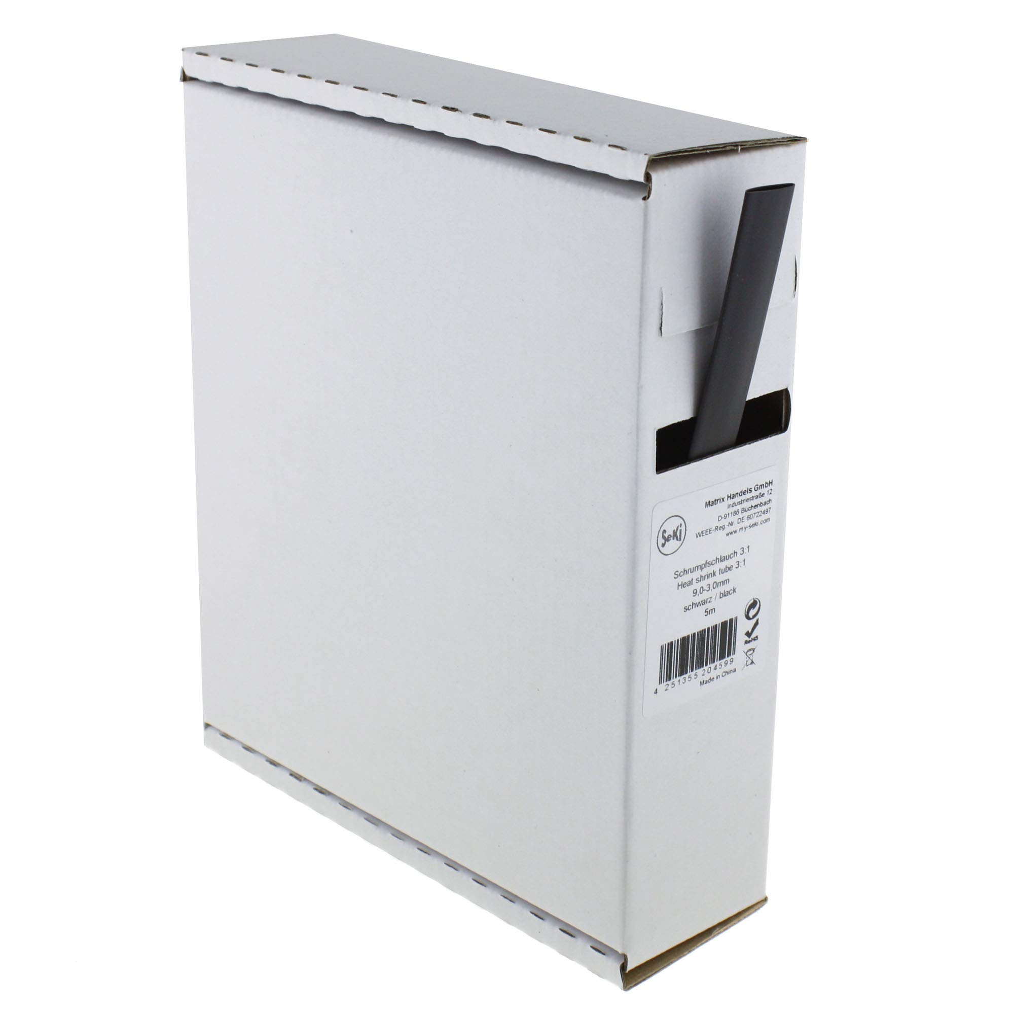 Heat Shrink Tubing Black 3:1 9.0-3.0 mm 5 Metres Dispenser Box