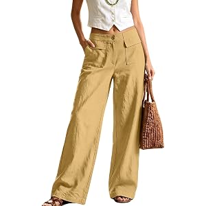 Flowy Pants for Women Beach Fashion High Waisted Trousers Soft Wide Leg Clothes with Pockets Loose Casual Apparel