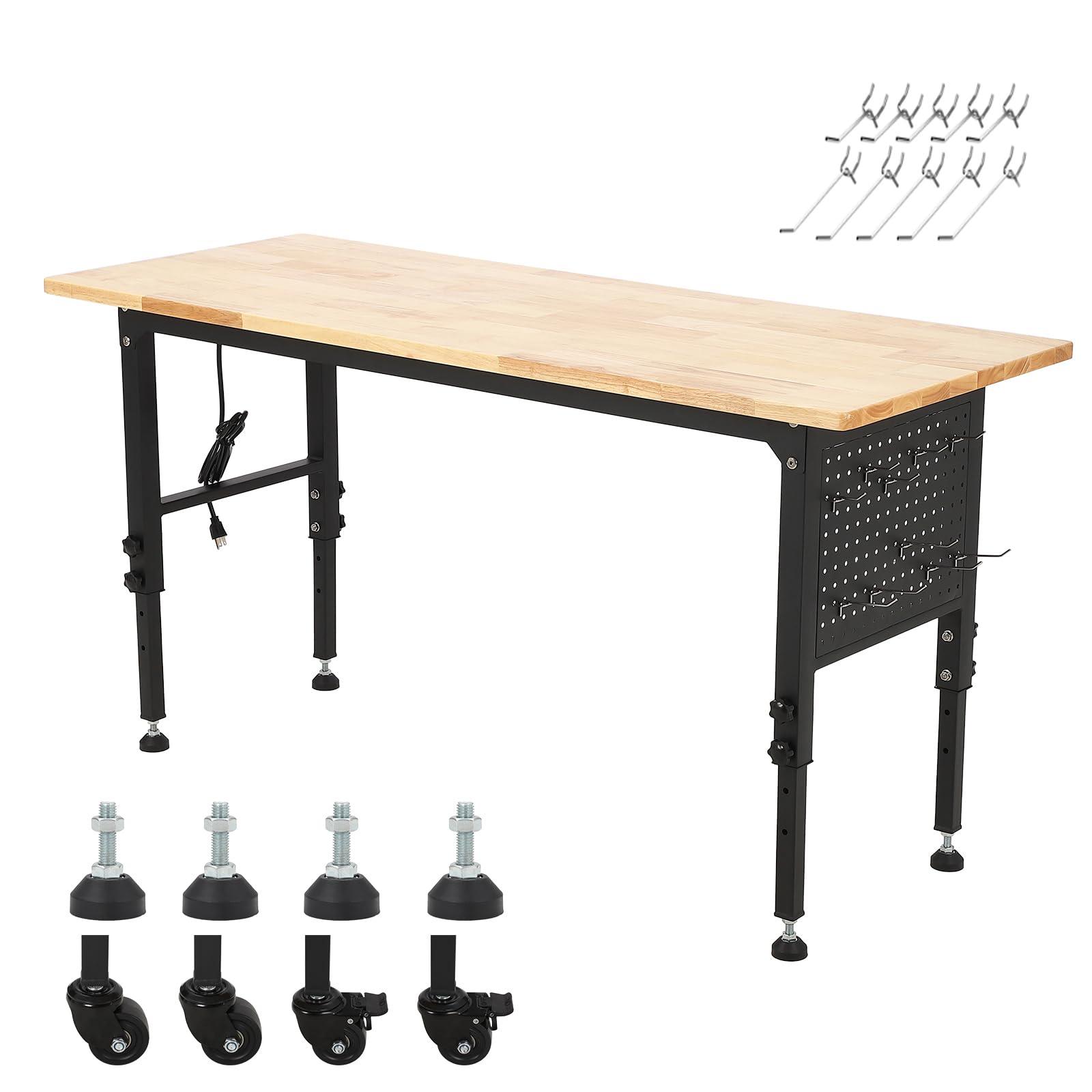 Photo 1 of Adjustable Height Wood Workbench, 60" L X 24" W 2000 Lbs Capacity Heavy Duty Work Bench, Spacious Surface Wooden Work Table with Power Outlets for Garage,Workshop (Workshop with Outlet, 48"x24")  