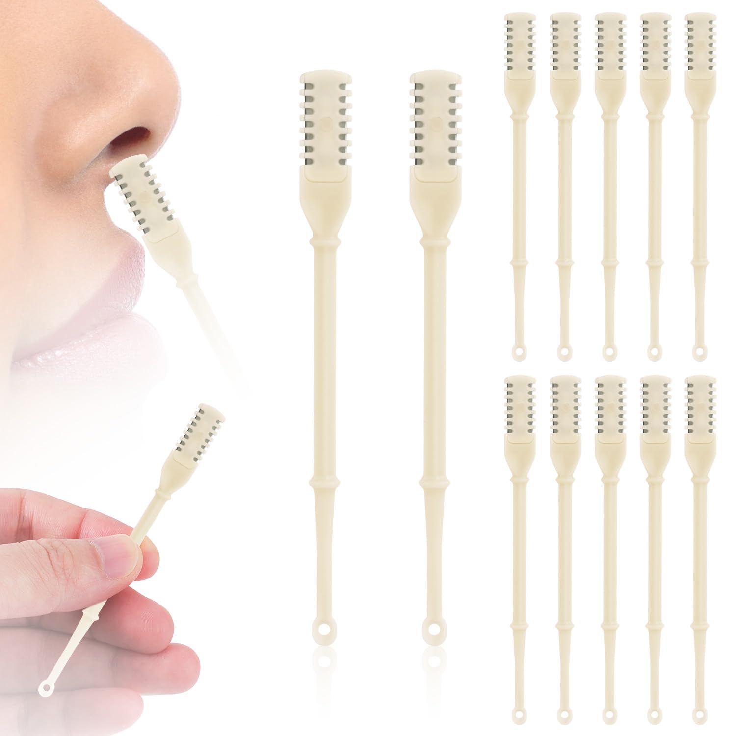 Photo 1 of 12pcs 2 in 1 Nasal Hair Cutter, 360 Rotating Nose Hair Trimmer for Men Women Double Sided Nose Hair Cleaner with Ear Picker Portable Manual Nostril Hair Removal Tool (White)