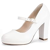 IDIFU IN4 Mary Jane Shoes Closed Toe Heels Platform High Chunky Block Heels Women's Pumps Comfortable Dress Shoes for Women Wedding Bridal Work Fashion Round Toe Pumps Shoes