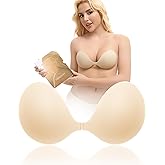 Adhesive Sticky Strapless Bra for Women, Push up Invisible Bras for Backless Dress Reusable Breathable for Breast Lift with Nipple Covers Beige