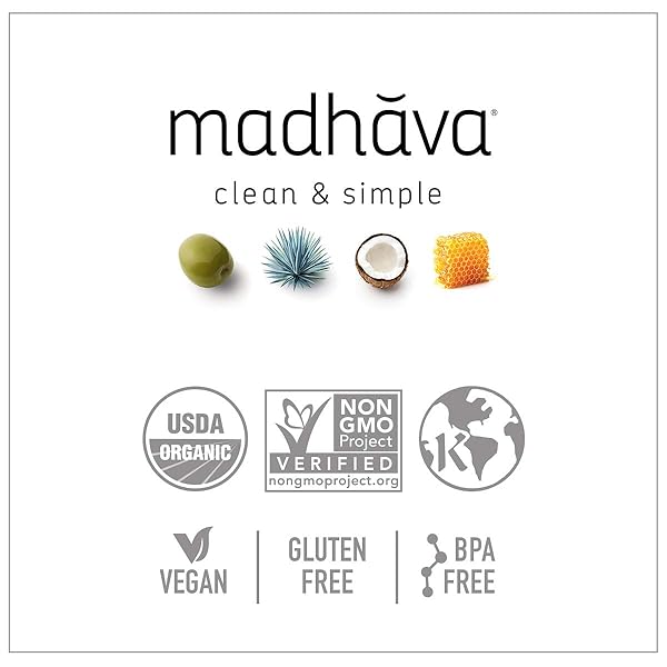 MADHAVA ORGANIC LIGHT AGAVE, 100% PURE ORGANIC BLUE AGAVE NECTAR | NATURAL SWEETENER, SUGAR ALTERNATIVE | VEGAN | ORGANIC | NON GMO | LIQUID SWEETENER | 23.5 OUNCE (PACK OF 6)