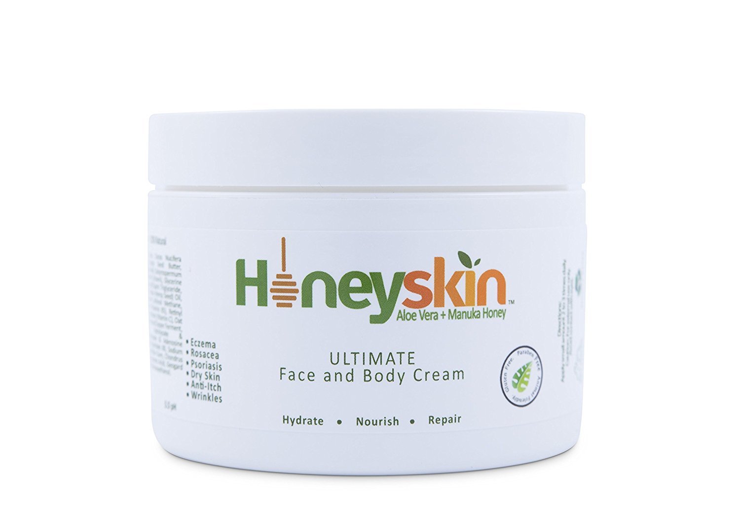 Eczema Repair Cream for Face & Body (8 oz) Soothing, Organic Moisturizer, Rosacea, Psoriasis, Rashes, Dry Skin, Wrinkles, Manuka Honey, Aloe Vera, Coconut Oil, MSM (8 oz) by Honeyskin