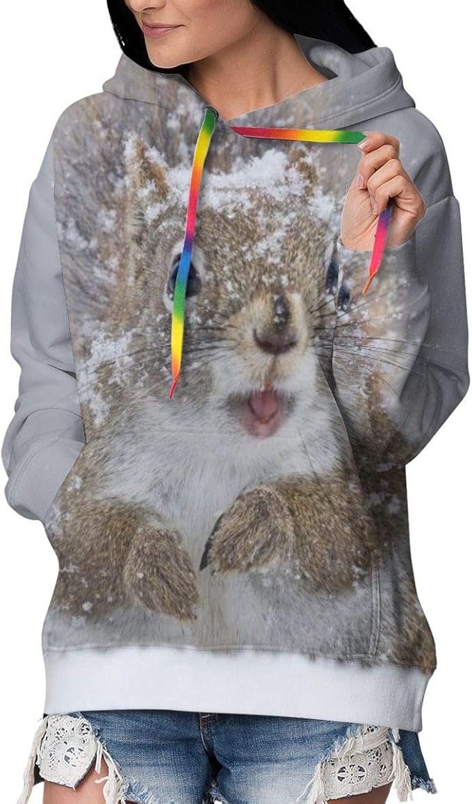 Squirrels with Snow Women Hoodie Long Sleeve Sweatshirt Ladies Print