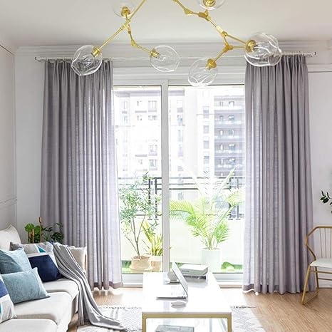 Amazon Com Ndfse Cotton And Linen Sheer Curtains Simple Shading Bay Window Floor To Ceiling Curtains Living Room Bedroom Thickening Hooks Curtains 2 Pieces Gray 2 5 2 7m Home Kitchen