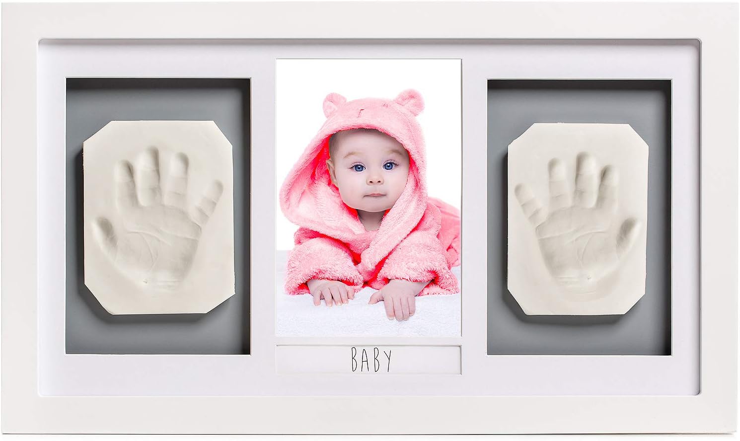 Lovely Baby Handprint or Footprint Picture Frame Kit -The Perfect Shower Gift for Boys and Girls, and A Forever Registry Memory, All in A Premium LARGE Wood Frame for Keepsake Decoration, Wall or Desk