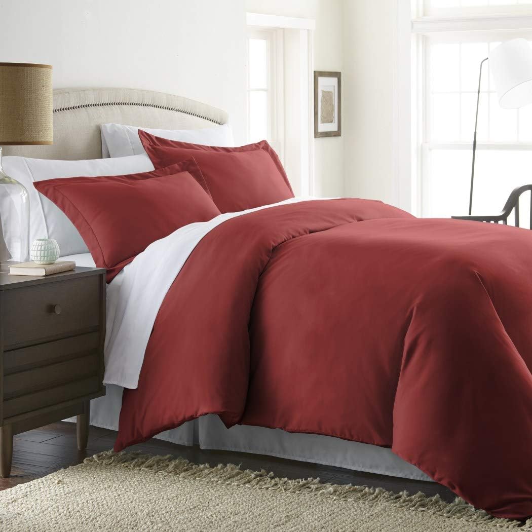 3pc Plush Burgundy Red King Duvet Cover Set, Pintuck Themed