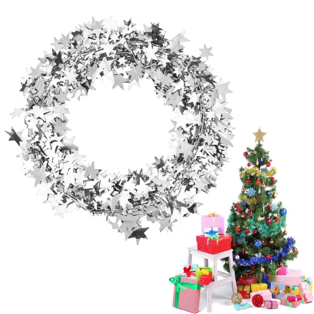 7.5m Star Shaped Tinsel Wire Garland for Christmas Trees Decoration Home Wedding Party Ornament(Sliver)