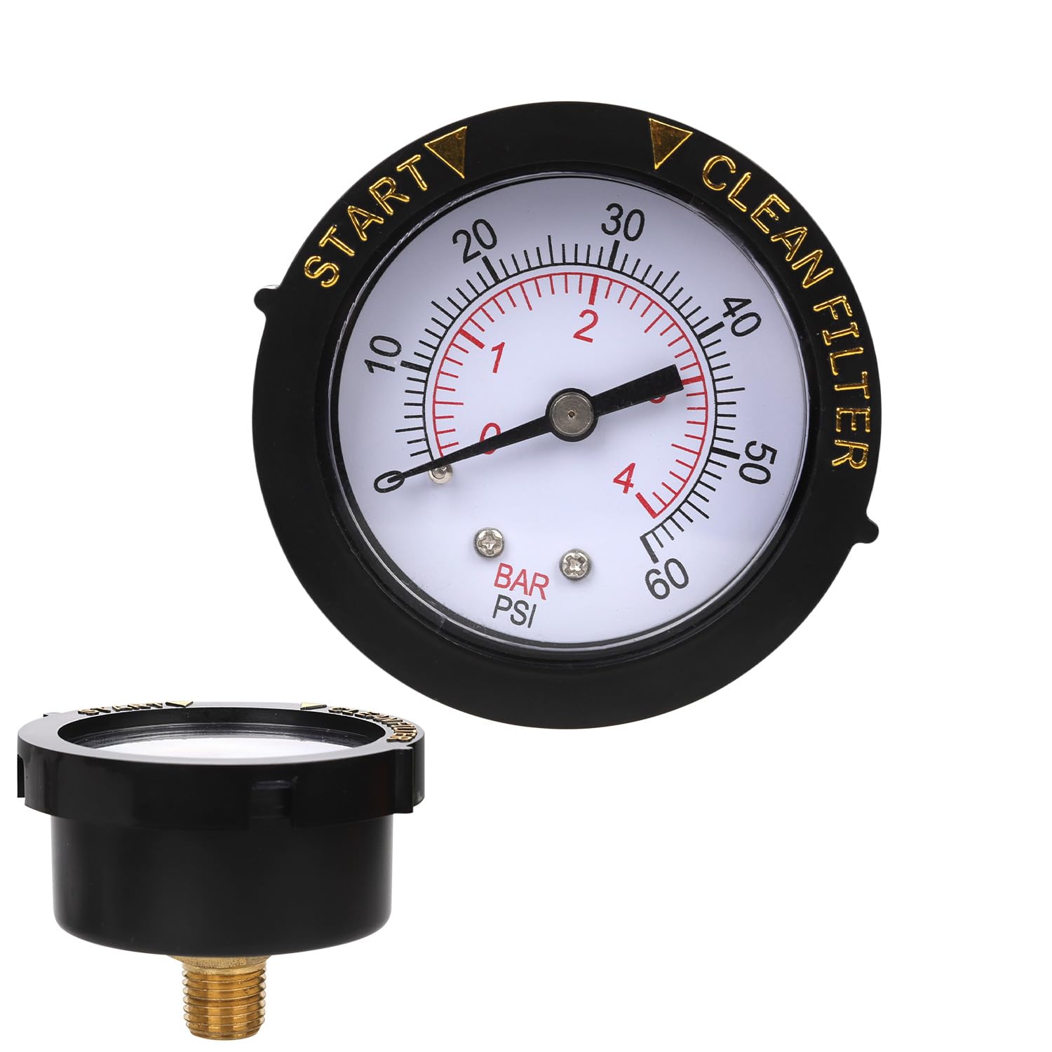 Photo 1 of 0-60PSI Pool Filter Pressure Gauge, 1/4 NPT Back Mount Waterproof Clean Sand Filter Indicator Water Pressure Gauge Replacement Parts Accessories for Swimming Pool Pumps Spa Aquarium Pressure Testing