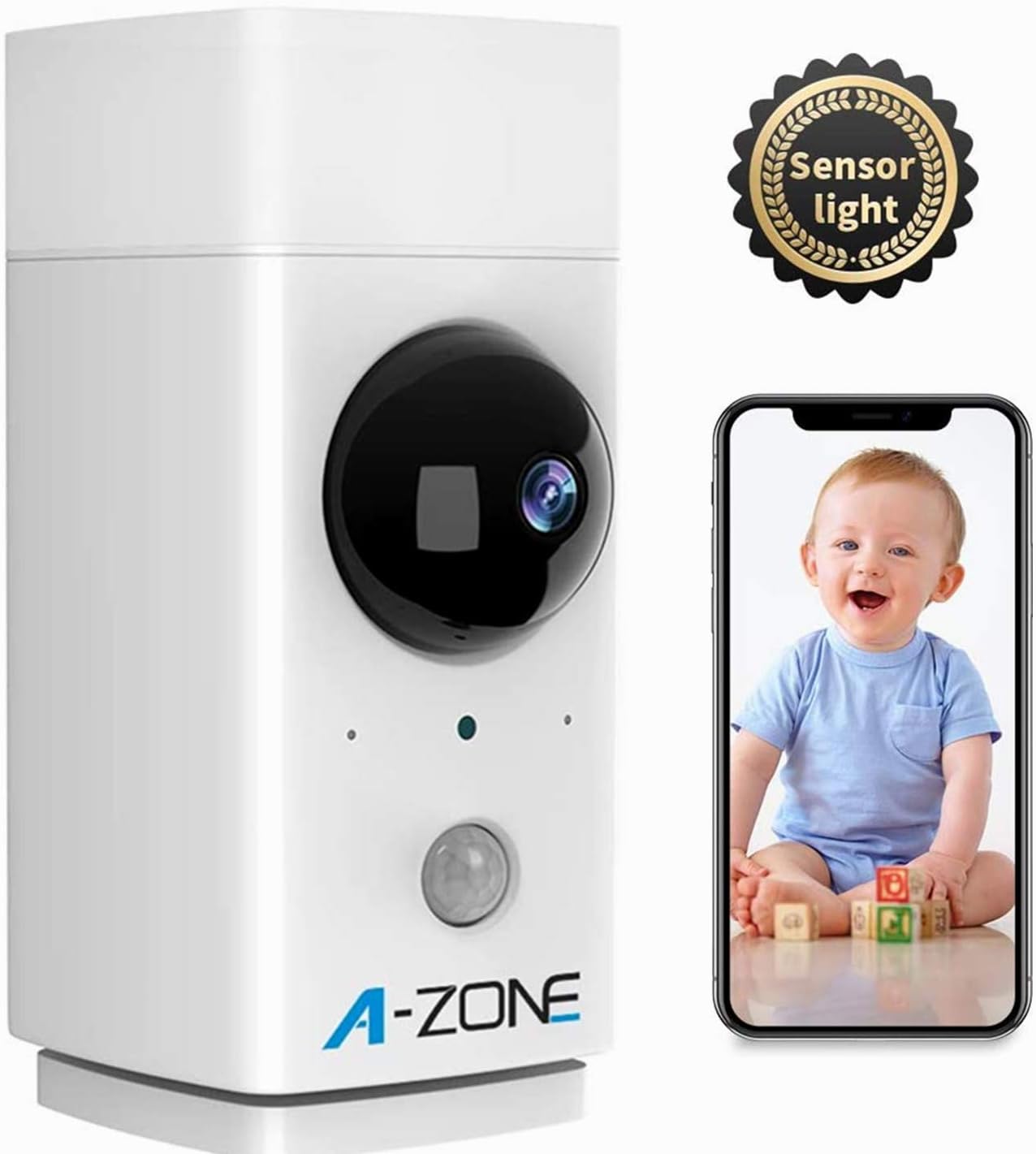 Indoor Camera with Sensor Light, 1080P HD Wireless Smart Home Security Camera Wifi Camera with Night Vision, 2-Way Audio Person Detection Pet Camera Nanny Cam Baby Monitor, Support Local/Cloud Storage