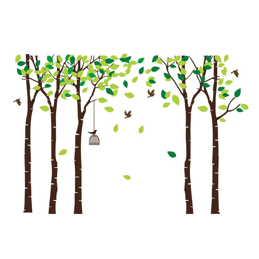 DNVEN 104 inches x71 inches Giant Large Jungle 5 Trees Wall Decals Leaves and Fly Birds Wallpaper Wall Decor DIY Vinyl Wall Stickers for Kids Bedroom Living Room Nursery Walls Brown Tree