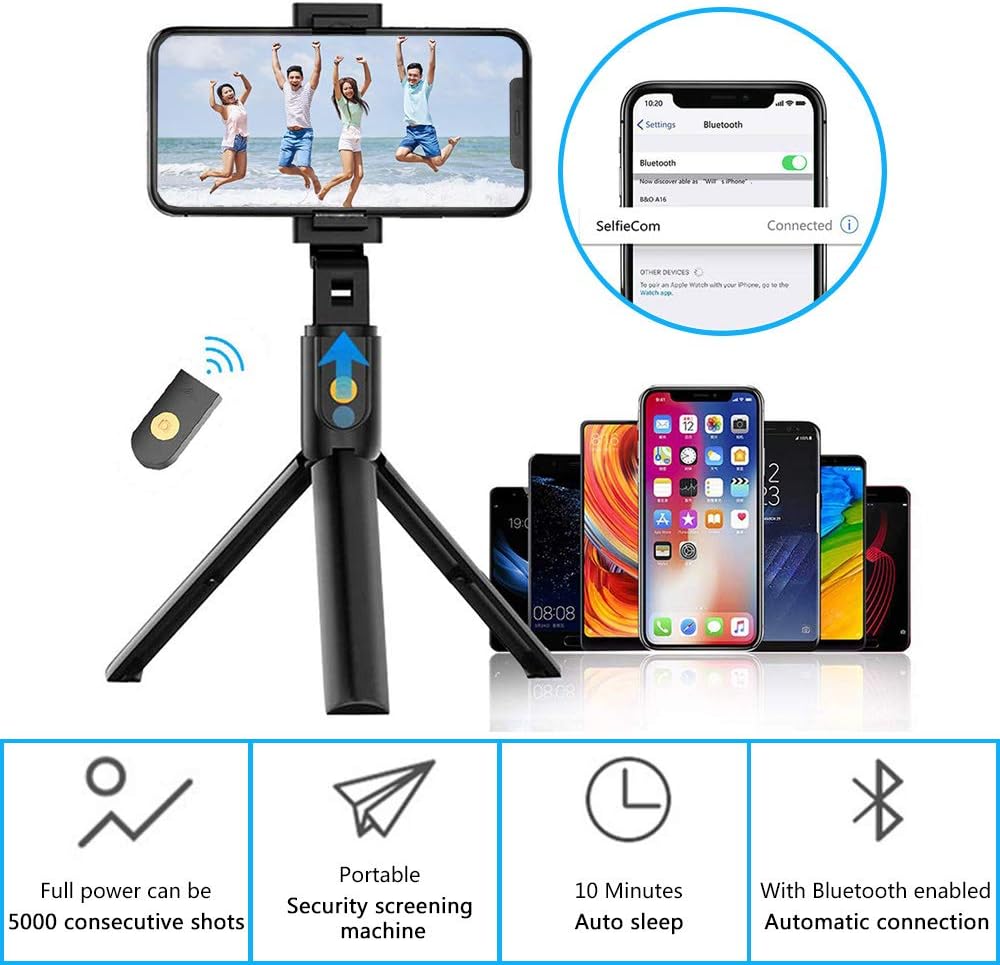 Selfie Stick Tripod, Extendable Bluetooth Selfie Stick with Wireless Remote, Compatible with iPhone 11/11 pro/X/8/8P/7/7P/6s/6, Samsung Galaxy S9/S8/S7/Note 9/8, Huawei and More: Camera & Photo