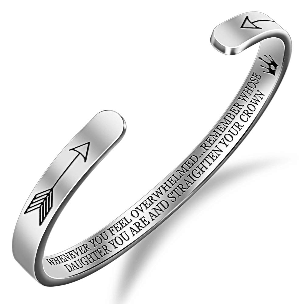 Gleamart Straighten Your Crown Inspirational Bracelet Stainless Steel Engraved Gifts for Daughter