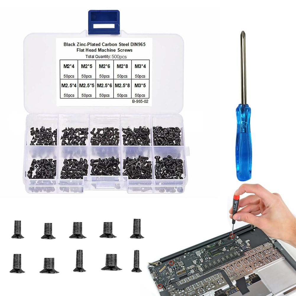 500Pcs Computer Screw Set, Computer Screws Motherboard Standoffs Screws Kit, Laptop Micro Assorted Screw, With Mini Screwdriver, Mini Screws Set for Watches Glasses Laptop