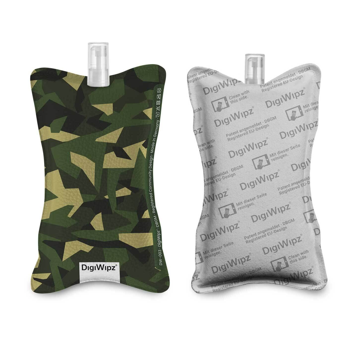 DigiWipz® The ingenious 2-in-1 display cleaner (camouflage green), screen cleaner for displays and touchscreens, screen cleaner microfibre sponge with integrated sprayer