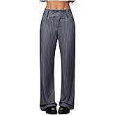 MakeMeChic Women's Pinstripe Pants Straight Leg Work Office Striped Long Trousers