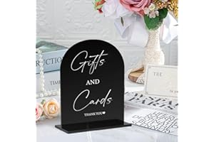 CEUQIESO Acrylic Cards and Gifts Sign with Stand, 5x7 inch Black Arched Wedding Table Signs and Base, 1/8" Thick Arch Tabletop for Wedding Reception & Event Party Table (Black, Cards and Gifts Sign)