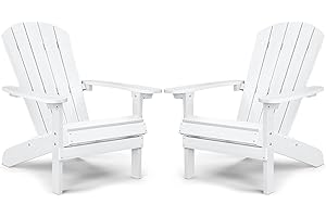 YEFU Adirondack Chairs Set of 2 Plastic Weather Resistant, Outdoor Chairs 5 Steps Easy Installation, Like Real Wood, Widely Used in Outdoor, Patio, Lawn, Fire Pit, Deck, Outside, Garden Chairs (White)
