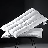 Three Geese Luxury Thin Flat Goose Feather Down Pillows Standard Size Set of 2, 2.5" Height, 100% Cotton Cover, Medium Firm Hotel Collection Ultra Slim Thin Bed Pillows, Machine Washable, 18 x 26''