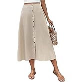 MakeMeChic Women's Elegant High Waist Button Front Skirt A Line Flare Midi Skirts
