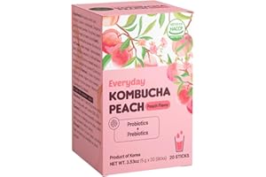UNHA'S ASIAN SNACK BOX Unha's Everyday Kombucha Tea Powdered Beverage, 20 Sticks, Sparkling Powder Drink, Prebiotics, and Probiotics Sugar-Free - Peach Flavor
